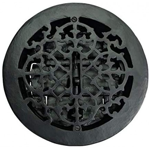 "Damaris" Black Antique Iron Wall and Floor Register with Cast Iron Louver 